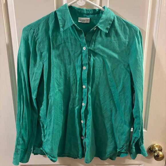 J. Jill Women's 100% Linen Green Button-up Long Sleeve Blouse Top ~ Petite XS - Picture 1 of 4